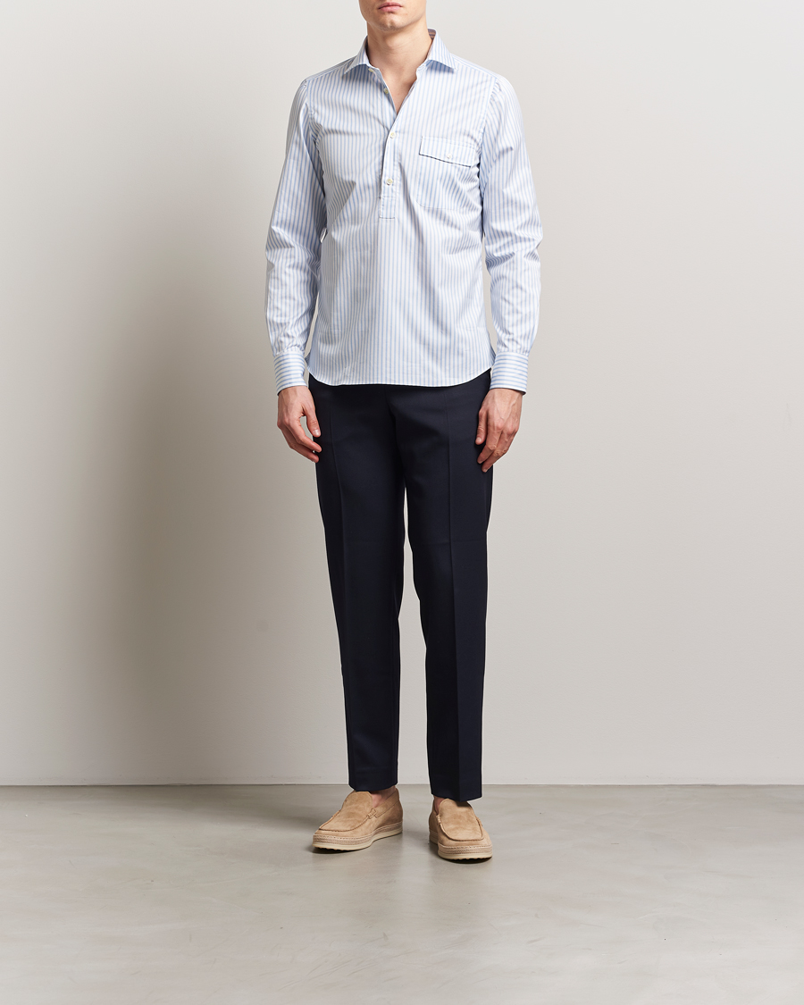 Herr | Skjortor | Finamore Napoli | Porto Popover Shirt Light Blue