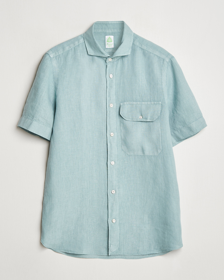 Herr | Skjortor | Finamore Napoli | Linen Short Sleeve Sport Shirt Teal