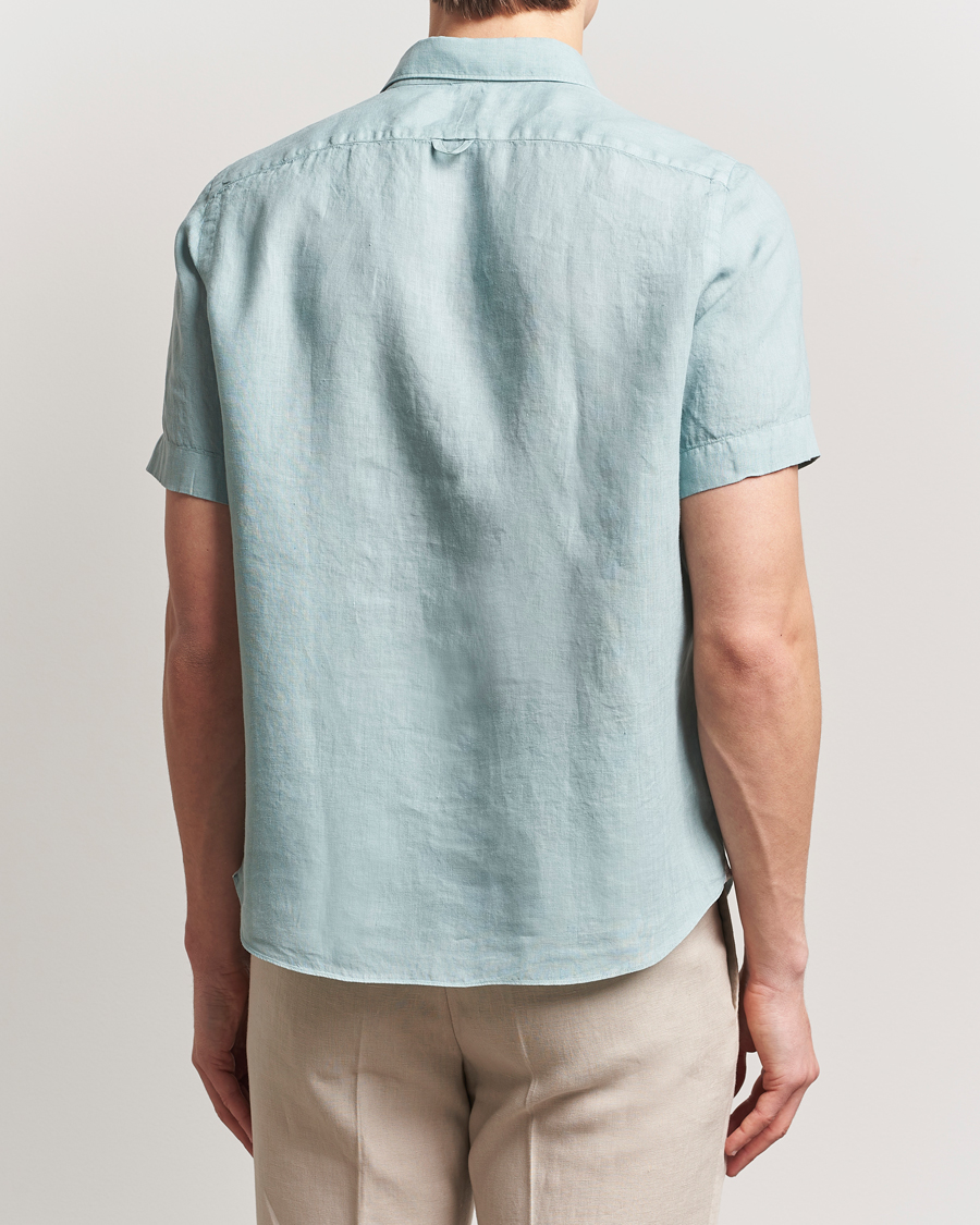 Herr | Skjortor | Finamore Napoli | Linen Short Sleeve Sport Shirt Teal