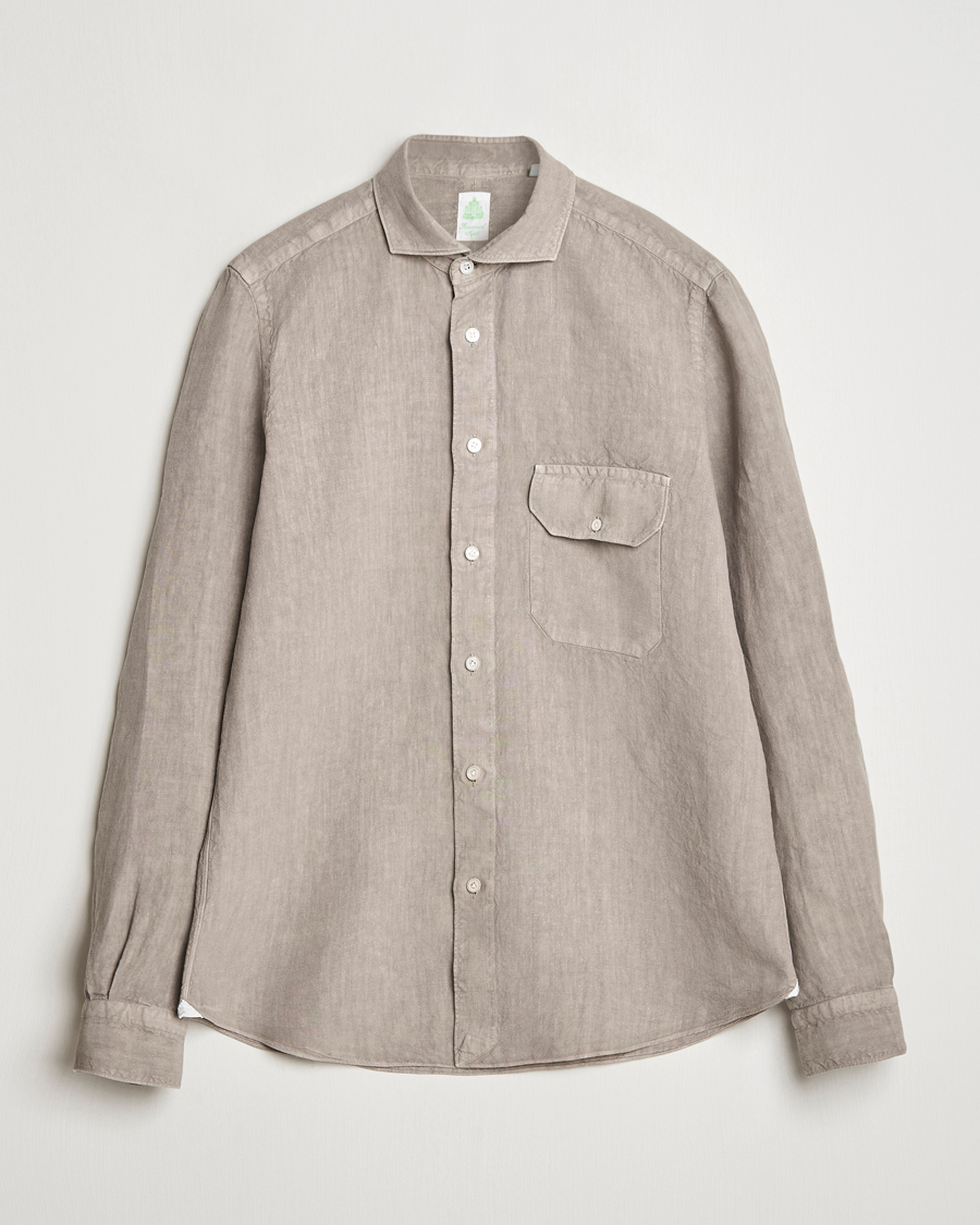 Herr | Skjortor | Finamore Napoli | Salina Garment Dyed Linen Overshirt Taupe