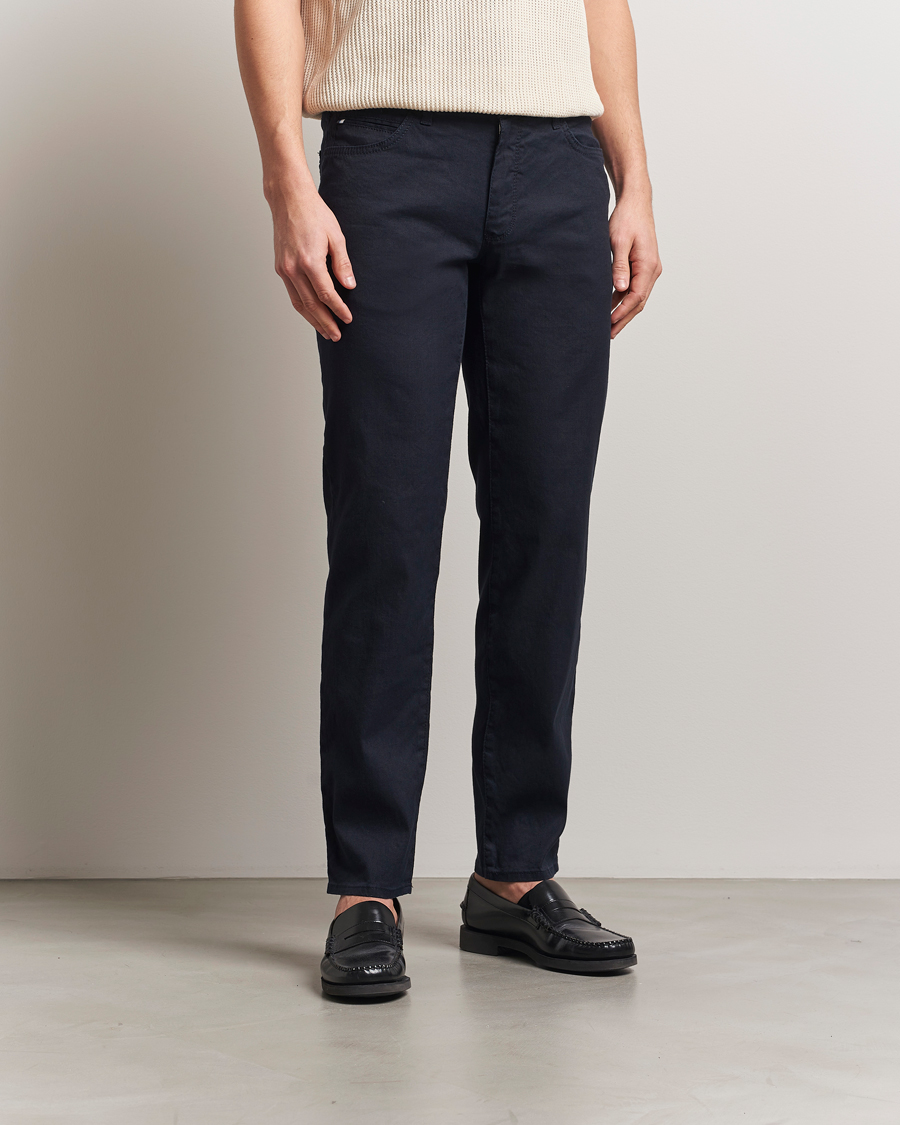 Herr | Byxor | Brax | Cadiz Linen-Flex 5-Pocket Pants Navy