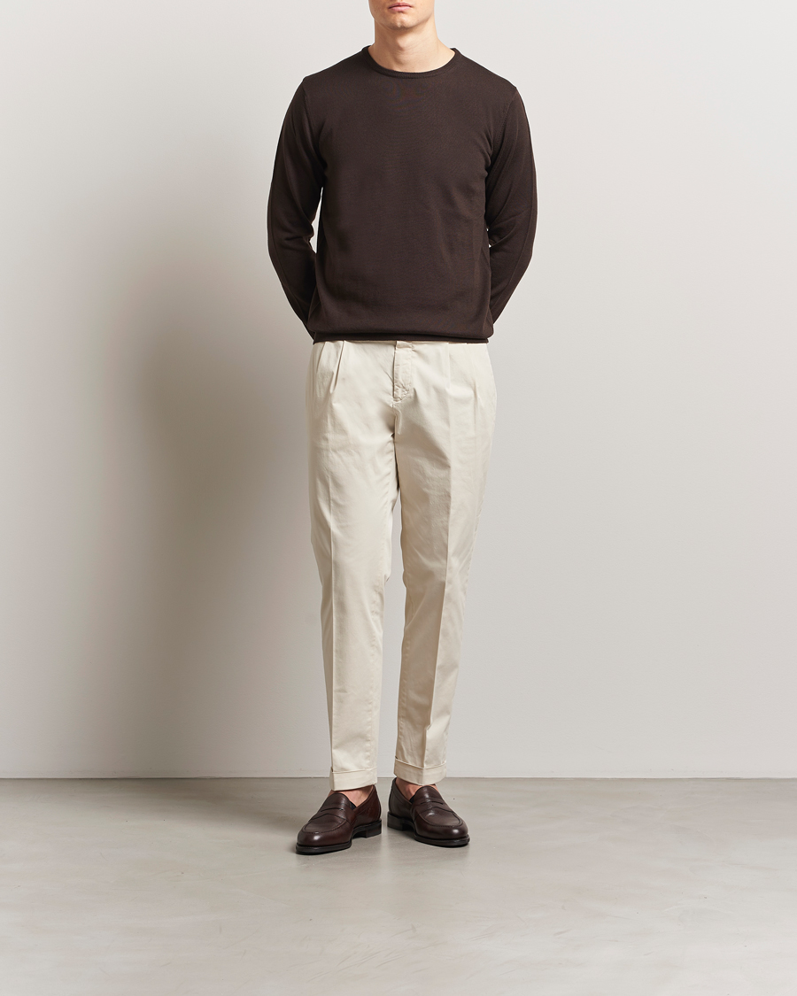 Herr | Byxor | Briglia 1949 | Easy Fit Pleated Cotton Stretch Chino Cream