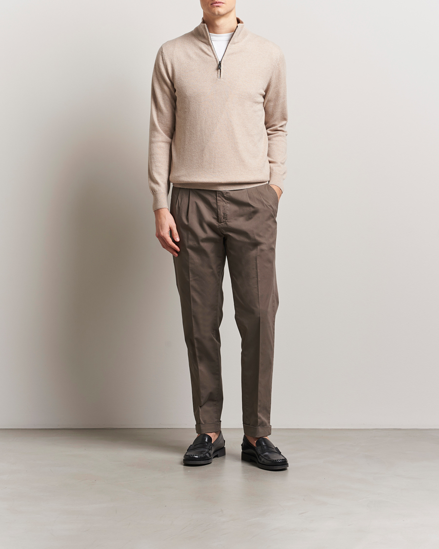Herr | Byxor | Briglia 1949 | Easy Fit Pleated Cotton Stretch Chino Brown