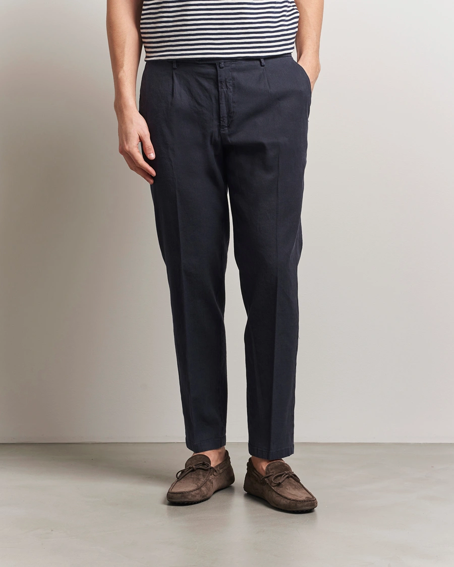 Herr | Byxor | Briglia 1949 | Pleated Linen Trousers Navy