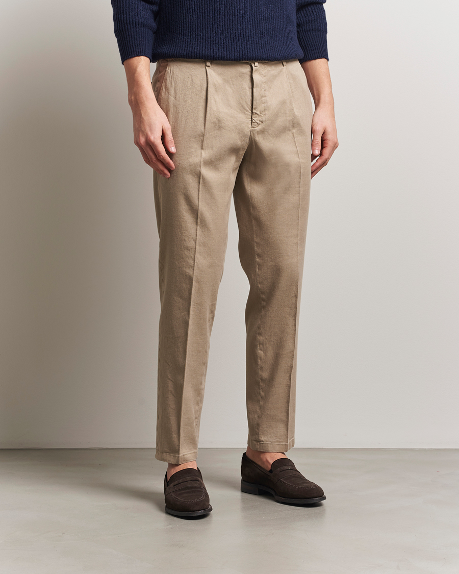 Herr | Byxor | Briglia 1949 | Pleated Linen Trousers Taupe