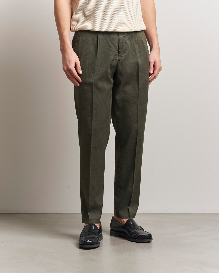 Herr | Byxor | Briglia 1949 | Pleated Linen Trousers Olive