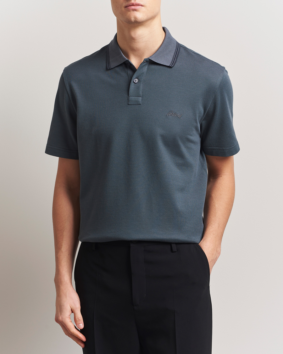 Herr | Pikéer | Brioni | Short Sleeve Cotton Piquet Polo Green
