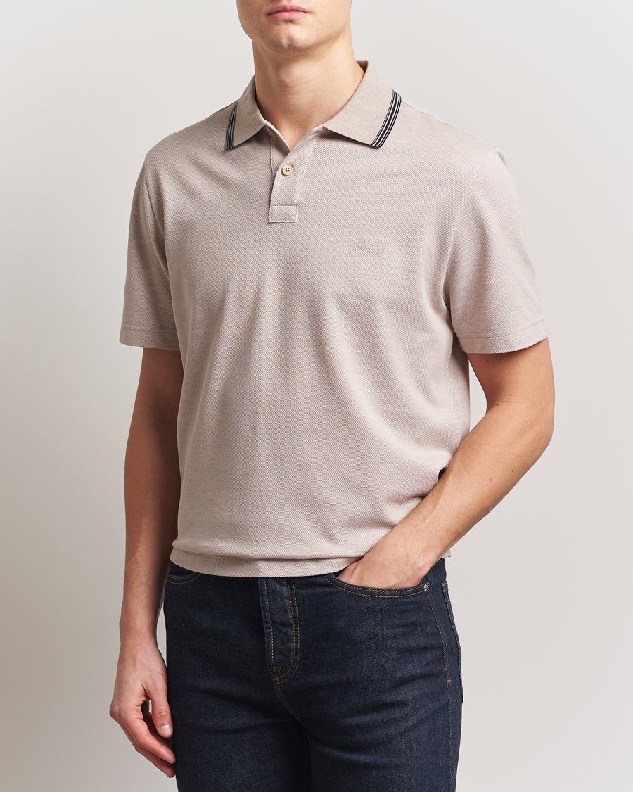 Herr | Pikéer | Brioni | Short Sleeve Cotton Piquet Polo Beige