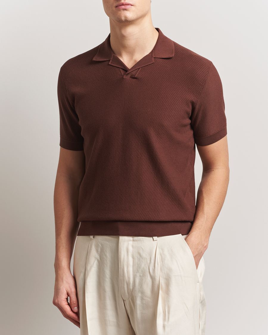 Herr | Pikéer | Brioni | Short Sleeve Sea Island Knitted Polo Brown