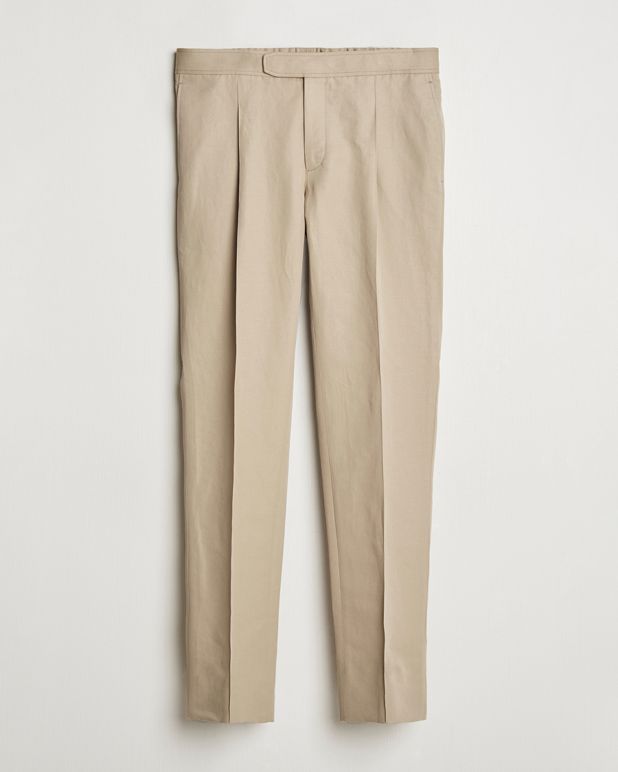 Herr | Byxor | Brioni | Cotton/Linen Pleated Trousers Beige