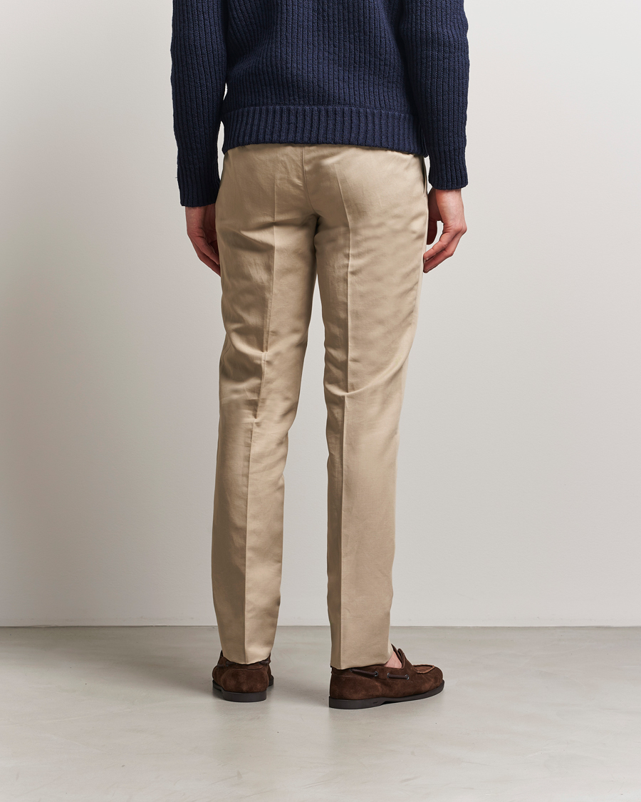 Herr | Byxor | Brioni | Cotton/Linen Pleated Trousers Beige