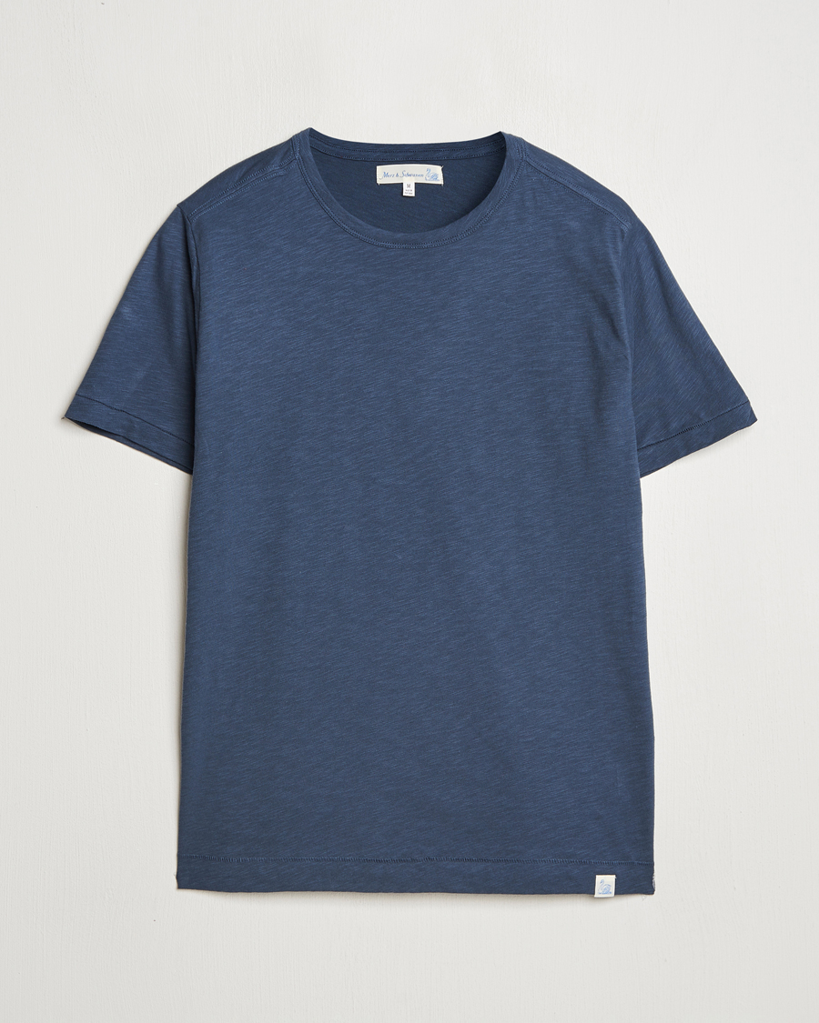 Herr | T-Shirts | Merz b. Schwanen | Organic Pima Cotton Slub Crew Neck T-Shirt Denim Blue