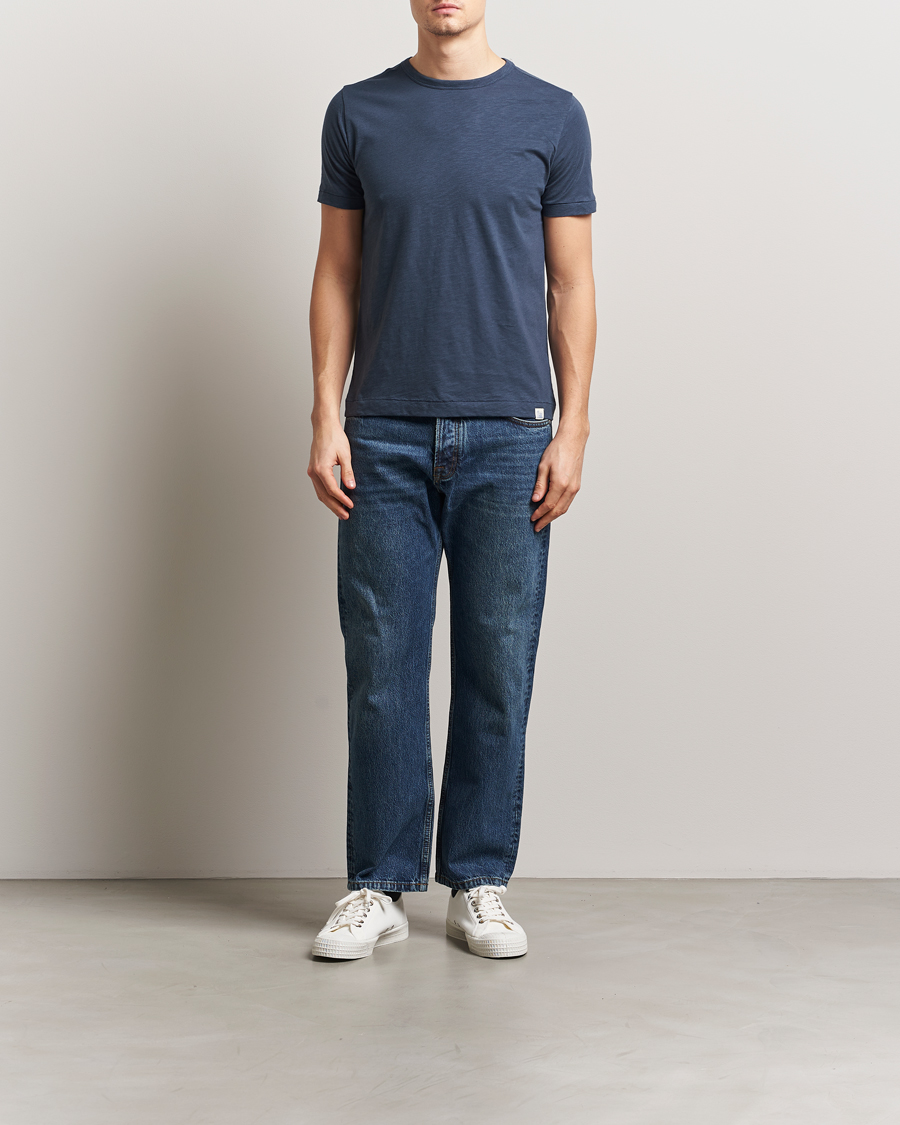 Herr | T-Shirts | Merz b. Schwanen | Organic Pima Cotton Slub Crew Neck T-Shirt Denim Blue