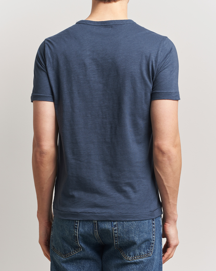 Herr | T-Shirts | Merz b. Schwanen | Organic Pima Cotton Slub Crew Neck T-Shirt Denim Blue