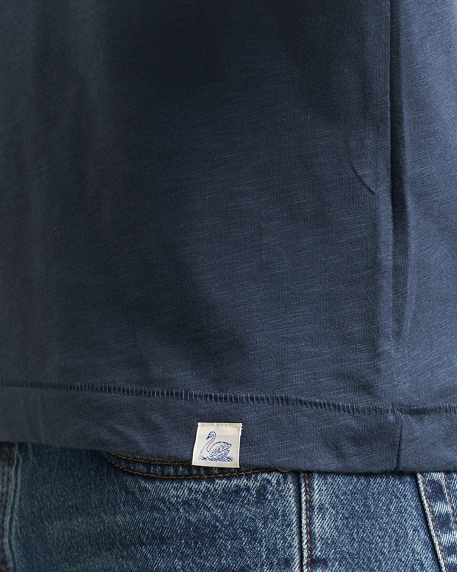 Herr | T-Shirts | Merz b. Schwanen | Organic Pima Cotton Slub Crew Neck T-Shirt Denim Blue