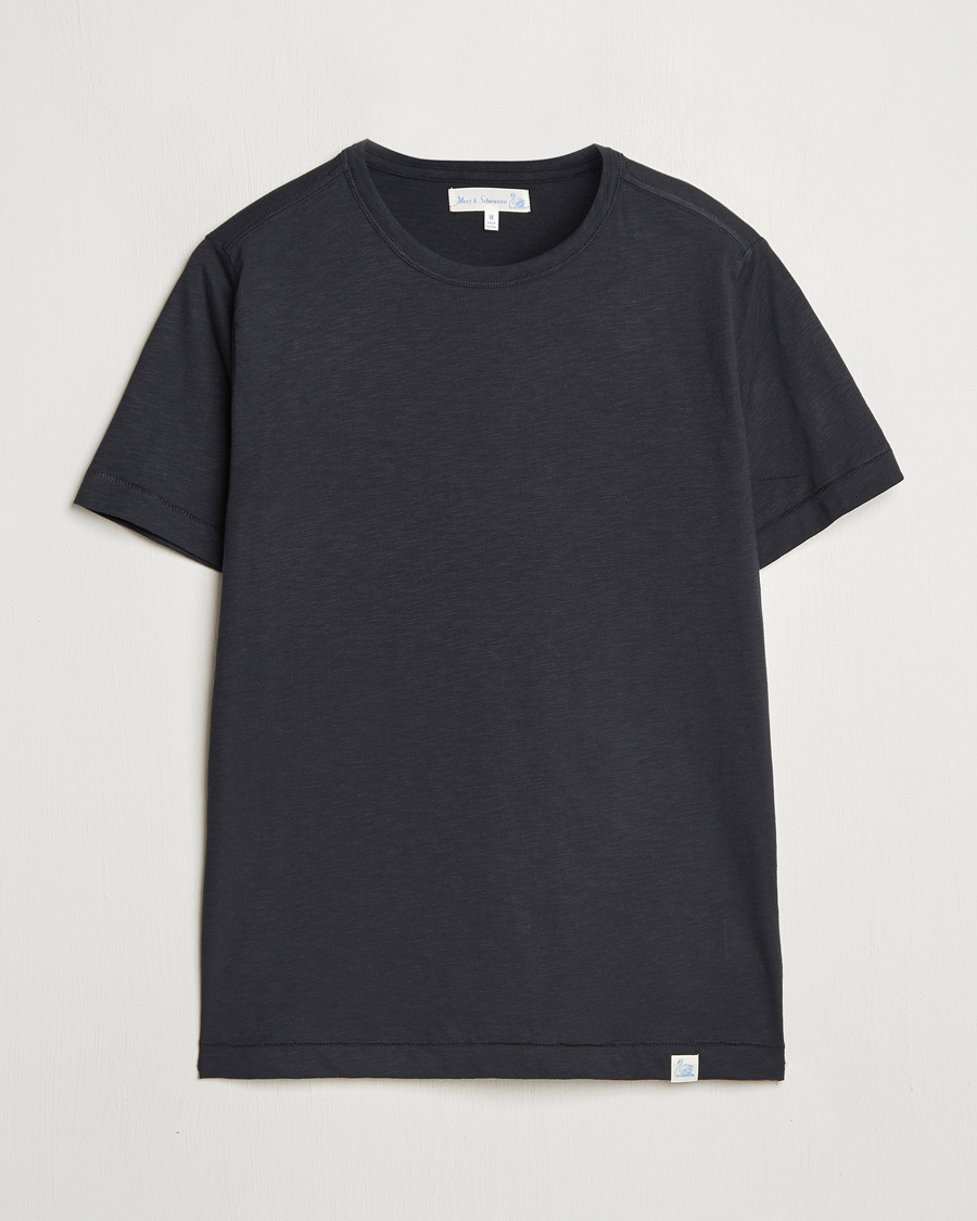 Herr | T-Shirts | Merz b. Schwanen | Organic Pima Cotton Slub Crew Neck T-Shirt Black
