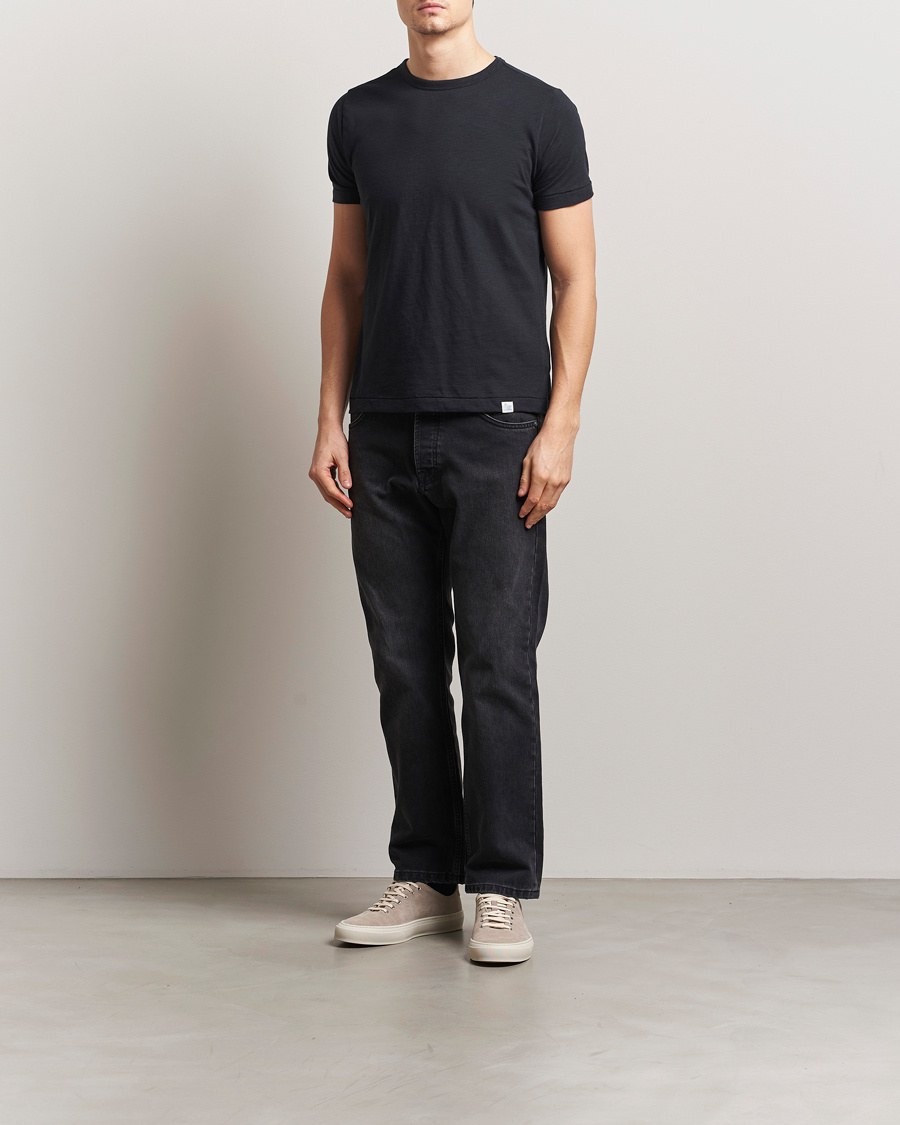 Herr | T-Shirts | Merz b. Schwanen | Organic Pima Cotton Slub Crew Neck T-Shirt Black