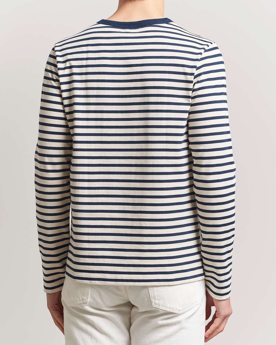 Herr | T-Shirts | Merz b. Schwanen | Relaxed Fit Striped Long Sleeve T-Shirt Ink/Nature