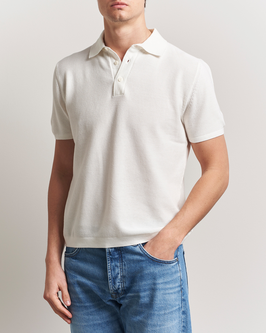 Herr | Pikéer | Merz b. Schwanen | Relaxed Fit Knitted Polo White