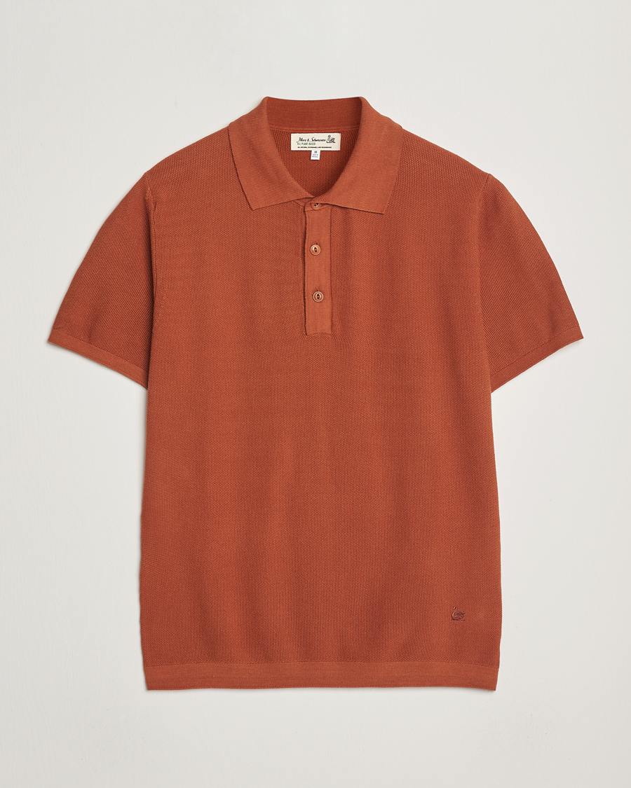 Herr | Pikéer | Merz b. Schwanen | Relaxed Fit Knitted Polo Caramel