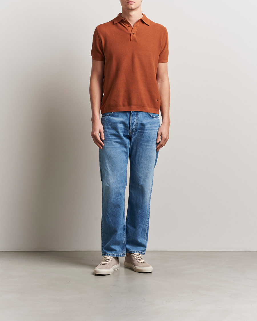 Herr | Pikéer | Merz b. Schwanen | Relaxed Fit Knitted Polo Caramel