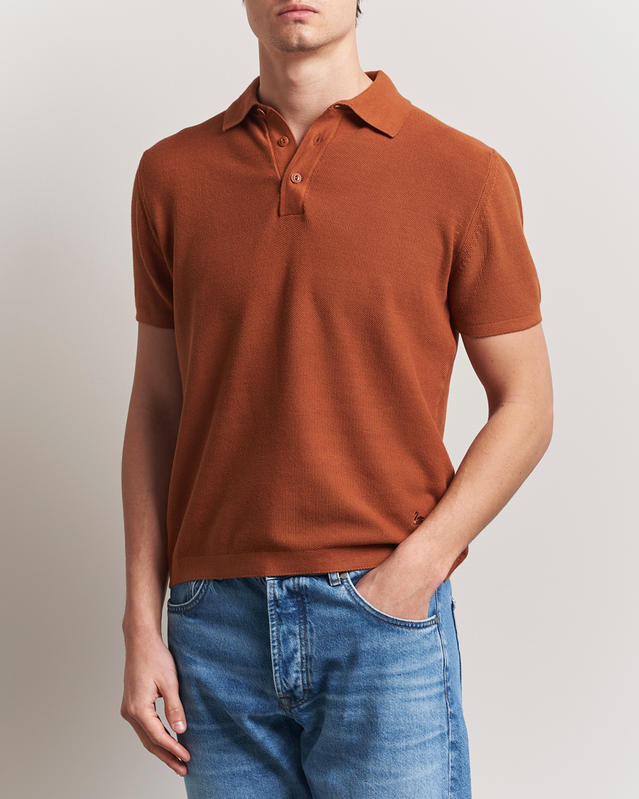 Herr | Pikéer | Merz b. Schwanen | Relaxed Fit Knitted Polo Caramel