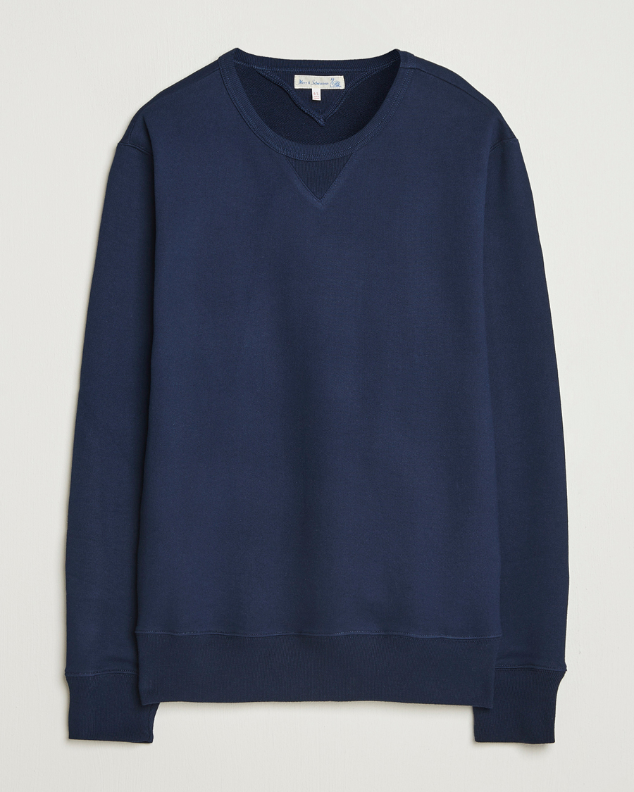 Herr | Tröjor | Merz b. Schwanen | Sturdy Loopback Fleece Sweatshirt Ink Blue