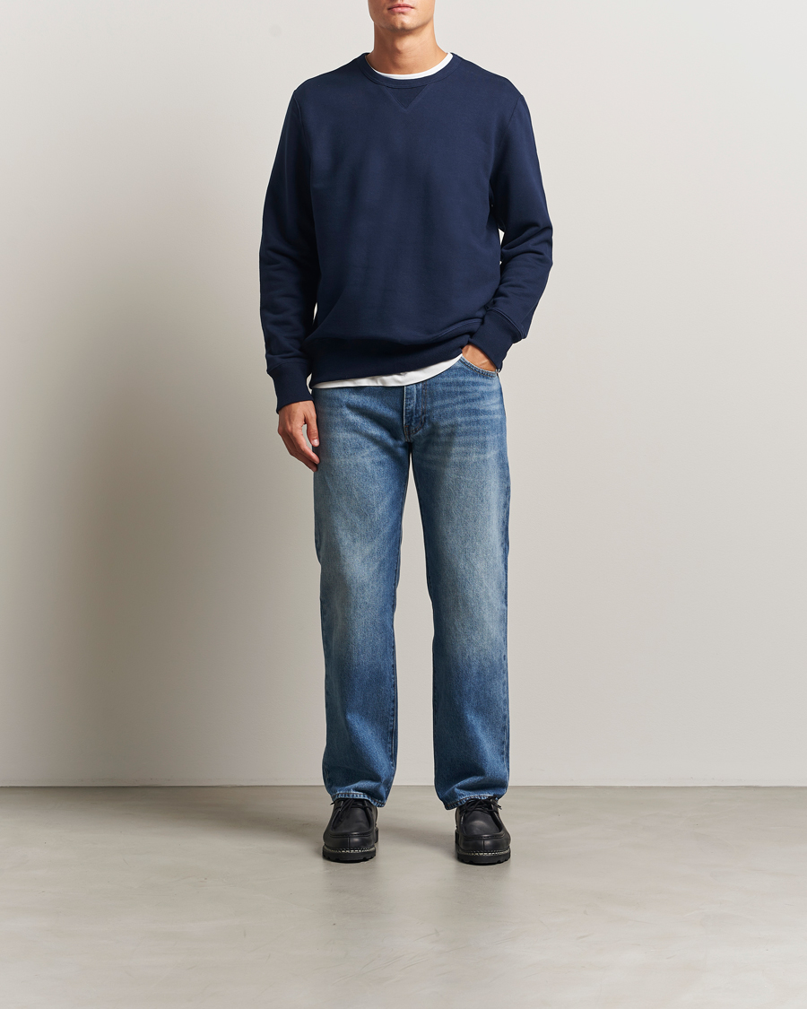 Herr | Tröjor | Merz b. Schwanen | Sturdy Loopback Fleece Sweatshirt Ink Blue