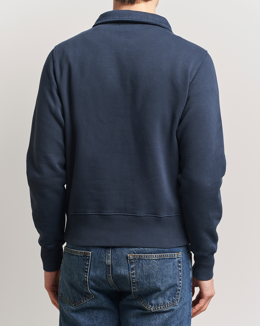 Herr | Tröjor | Merz b. Schwanen | Relaxed Fit Vintage Fleece Half Zip Sweat Denim Blue