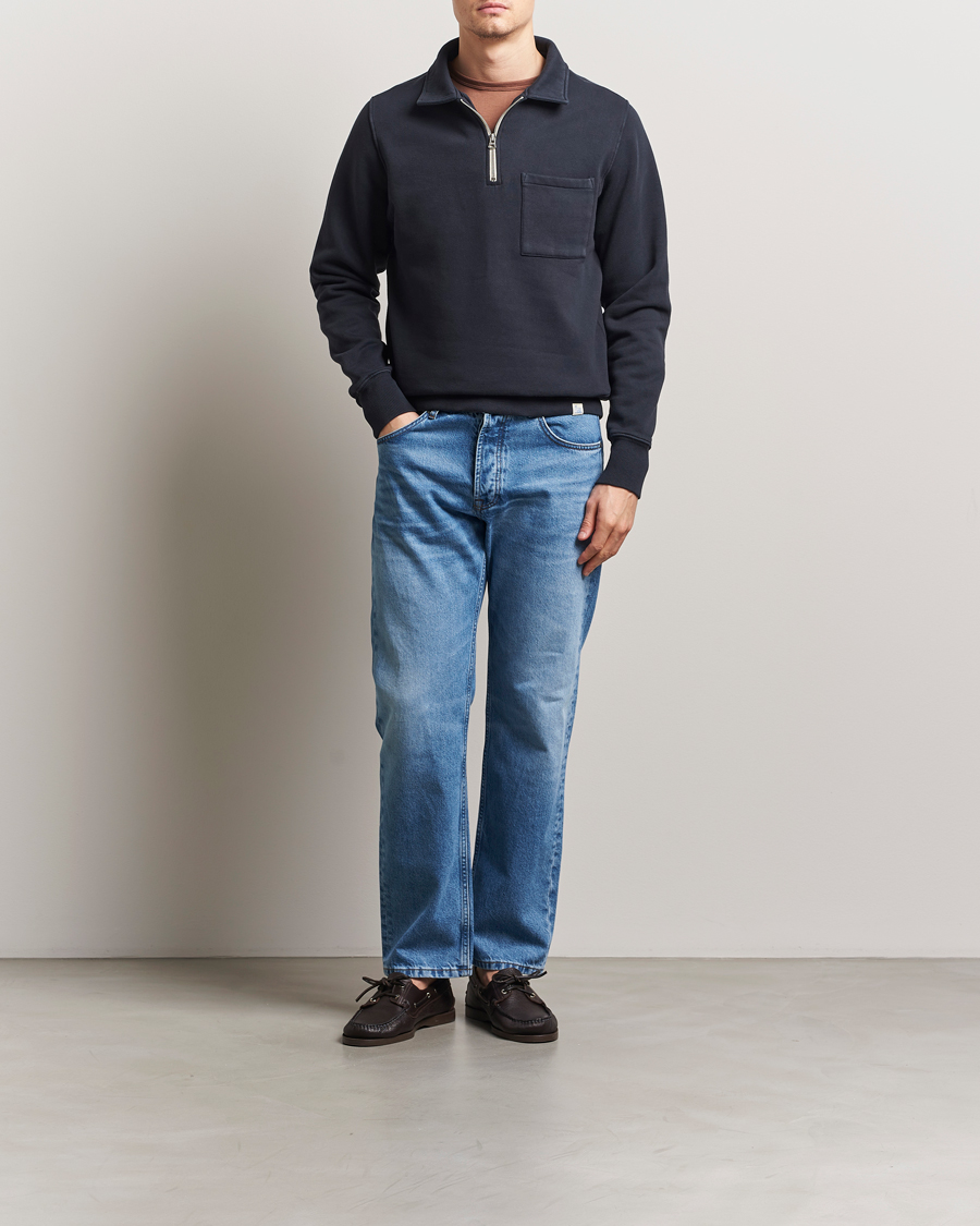 Herr | Tröjor | Merz b. Schwanen | Relaxed Fit Vintage Fleece Half Zip Sweat Charcoal