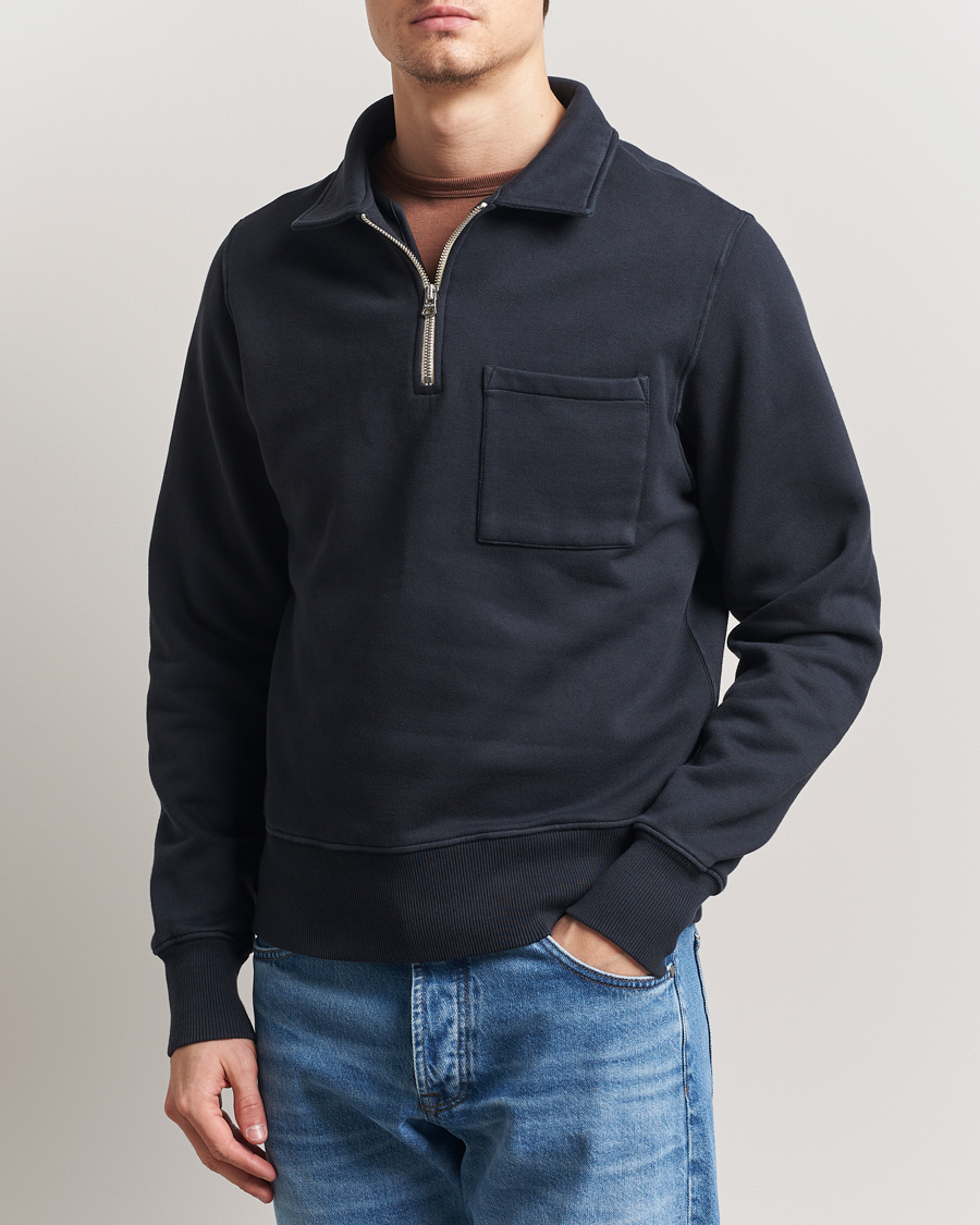 Herr | Tröjor | Merz b. Schwanen | Relaxed Fit Vintage Fleece Half Zip Sweat Charcoal
