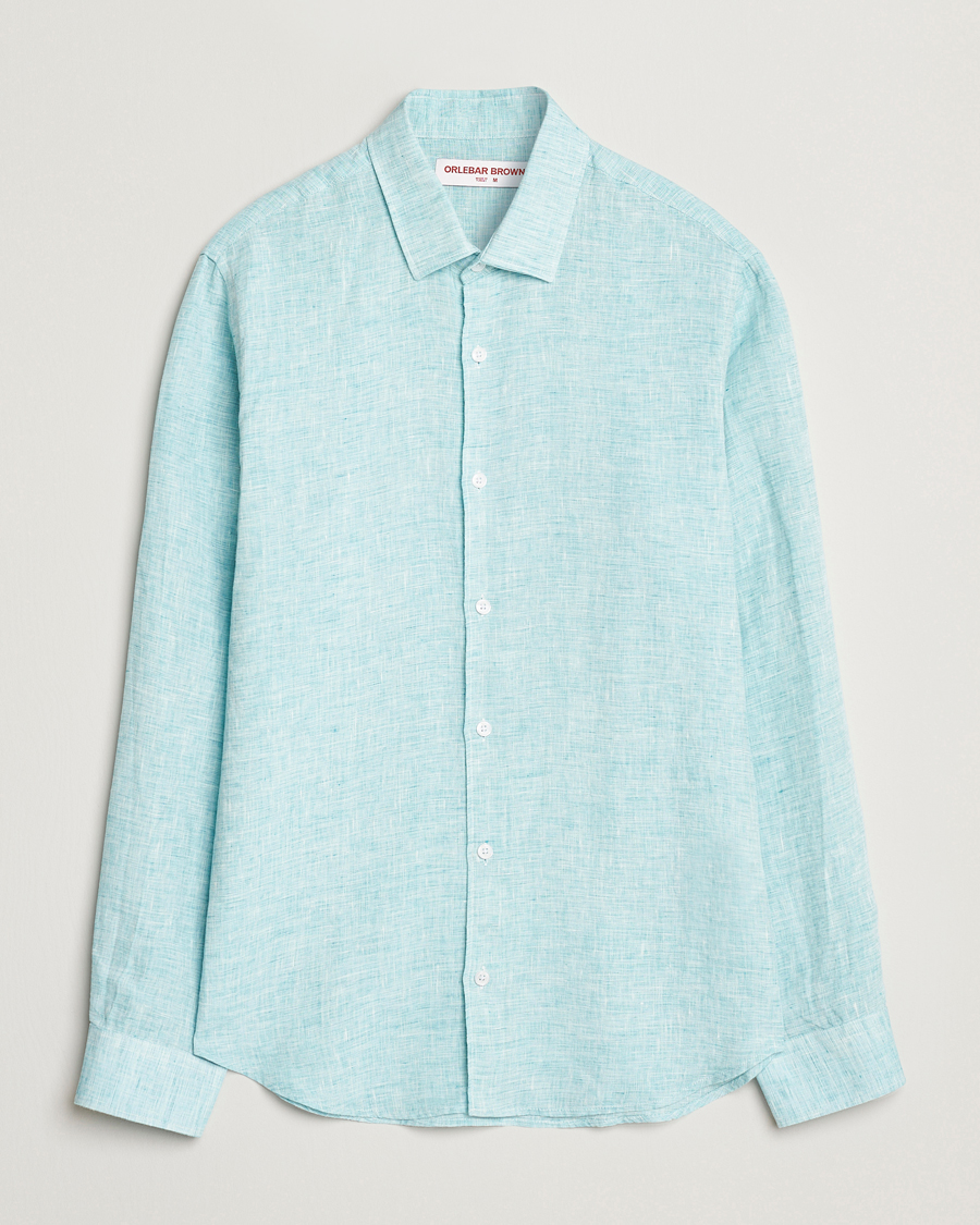 Herr | Skjortor | Orlebar Brown | Giles Long Sleeve Linen Shirt Aqua Blue/White