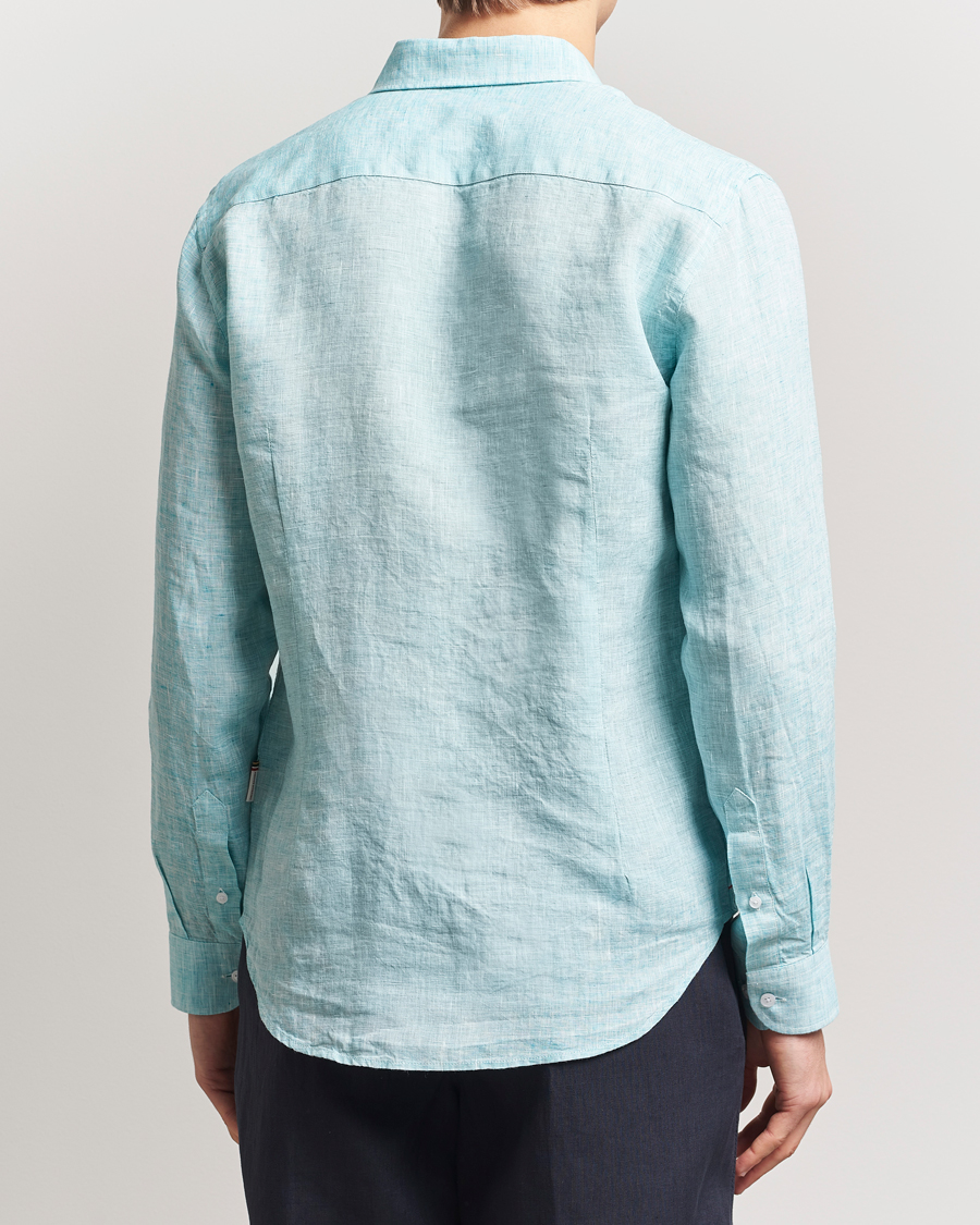 Herr | Skjortor | Orlebar Brown | Giles Long Sleeve Linen Shirt Aqua Blue/White