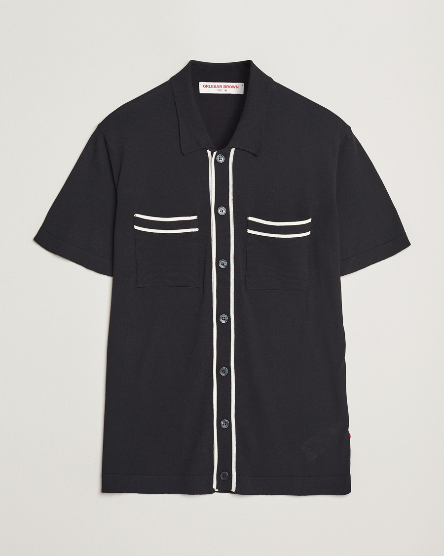 Herr | Skjortor | Orlebar Brown | Keeling Silk/Cotton Knitted Shirt Black/White Sand