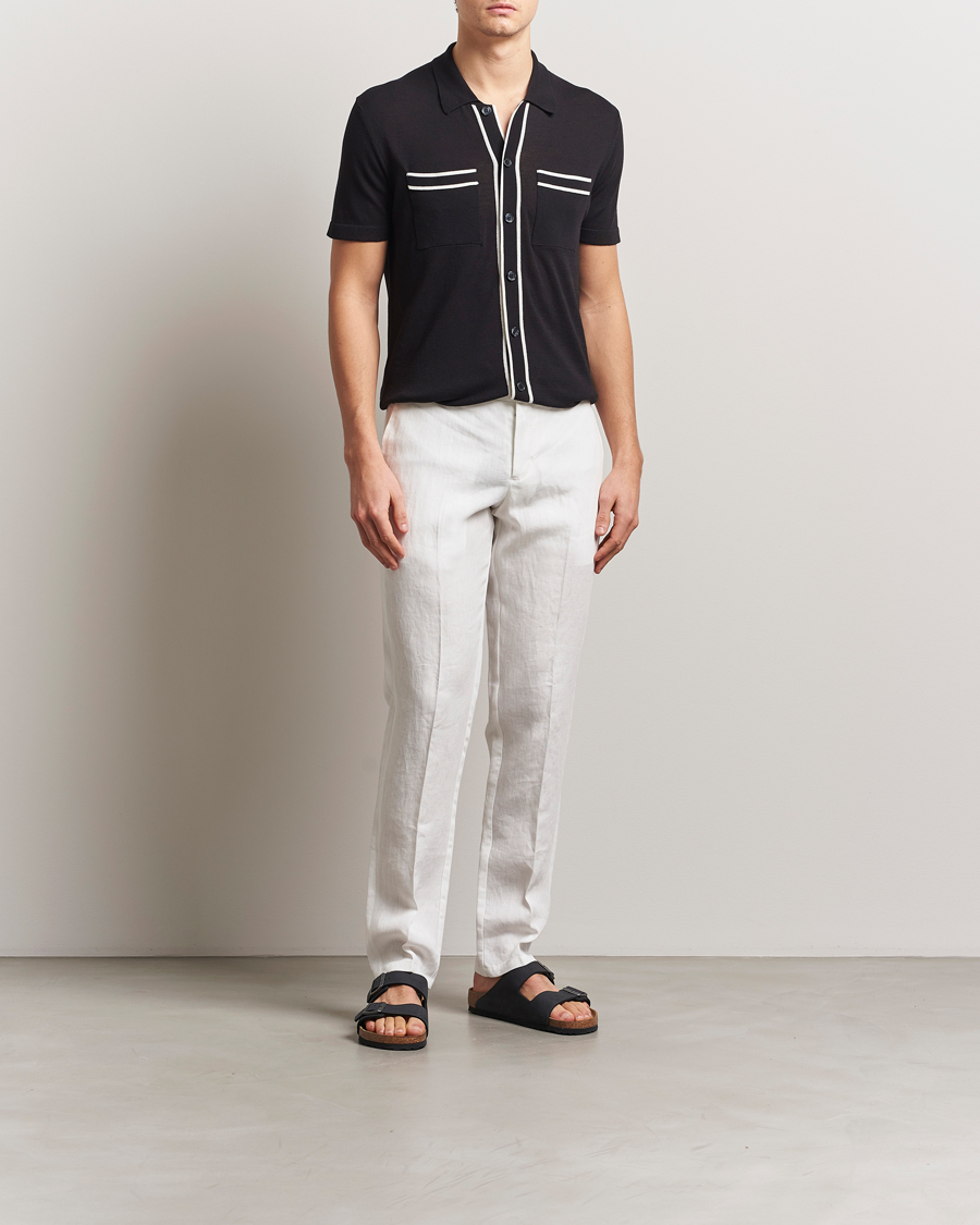 Herr | Skjortor | Orlebar Brown | Keeling Silk/Cotton Knitted Shirt Black/White Sand
