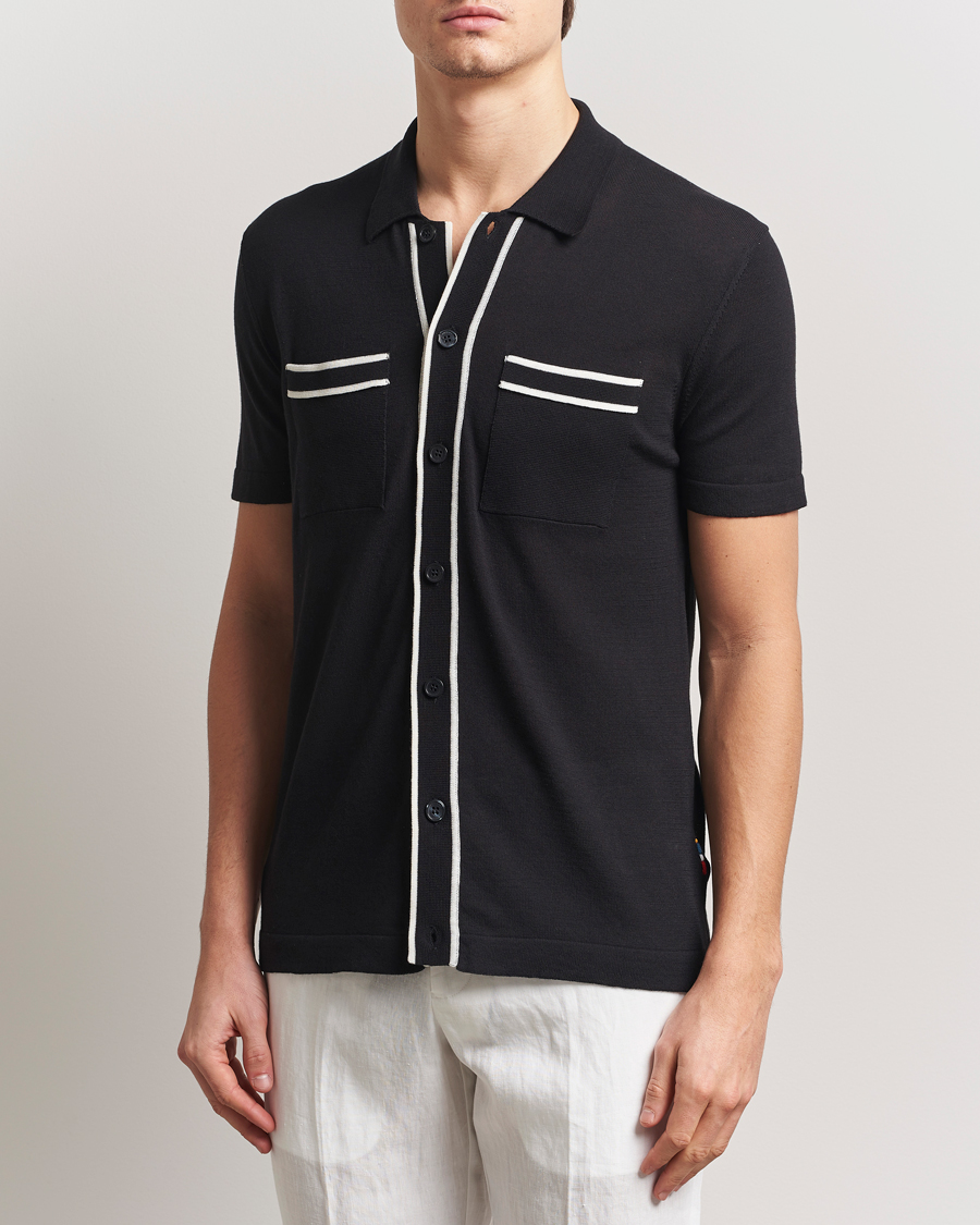 Herr | Skjortor | Orlebar Brown | Keeling Silk/Cotton Knitted Shirt Black/White Sand