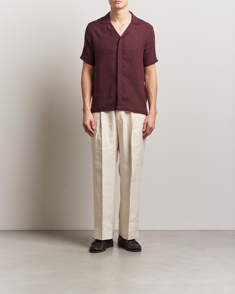 Herr | Skjortor | Orlebar Brown | Maitan II Short Sleeve Linen Shirt Damson
