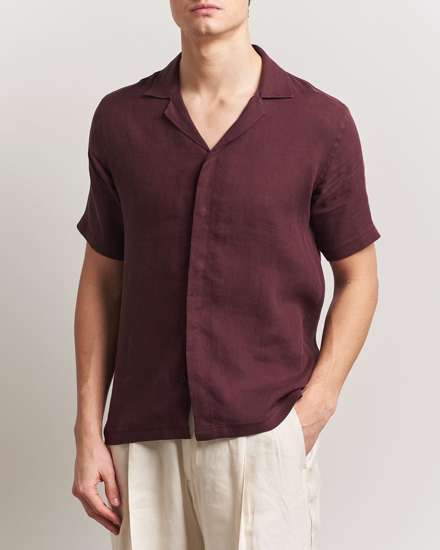 Herr | Skjortor | Orlebar Brown | Maitan II Short Sleeve Linen Shirt Damson