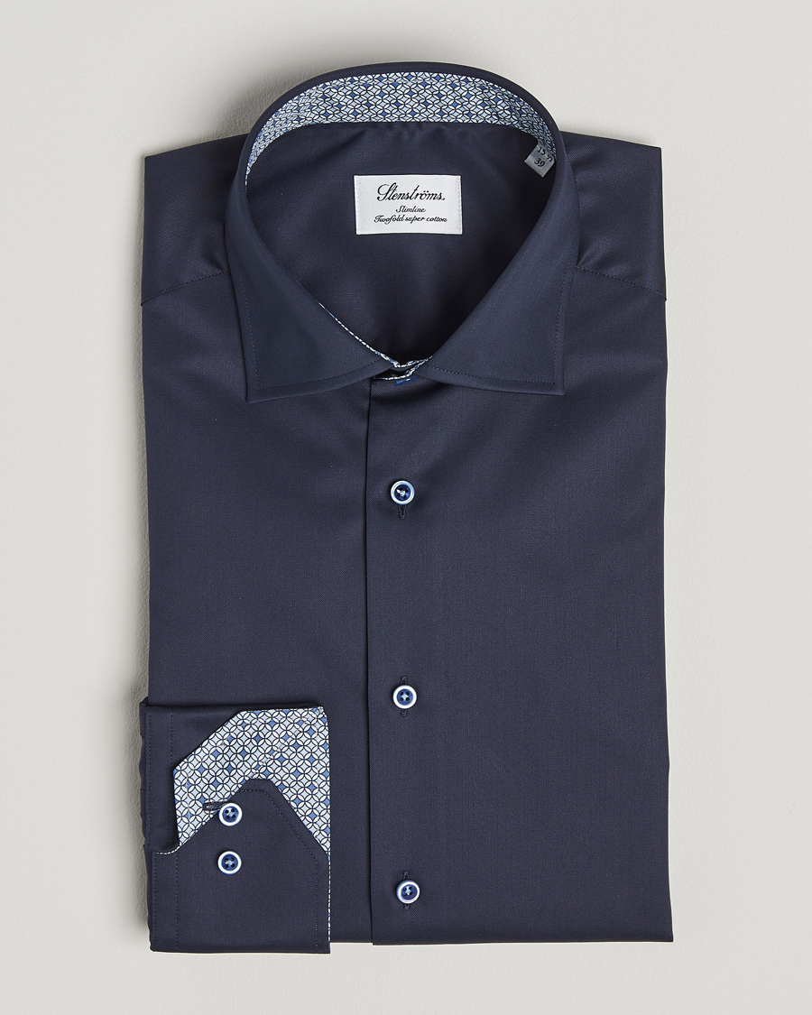 Herr | Skjortor | Stenströms | Silmline Contrast Cotton Twill Shirt Navy