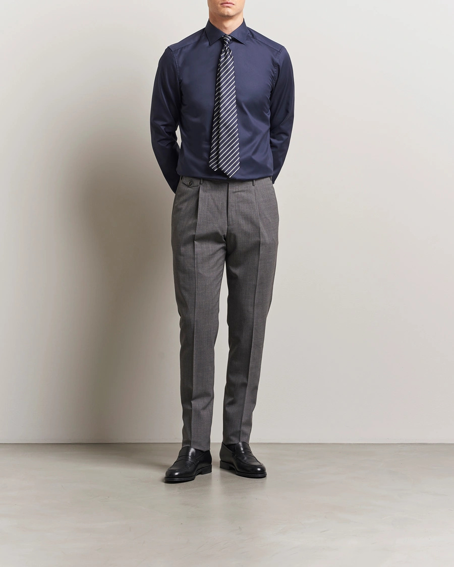 Herr | Skjortor | Stenströms | Silmline Contrast Cotton Twill Shirt Navy