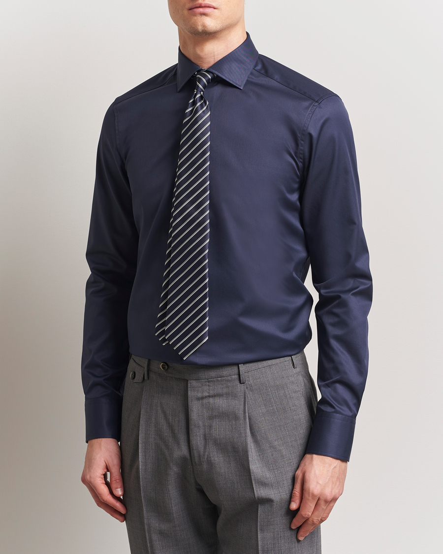 Herr | Skjortor | Stenströms | Silmline Contrast Cotton Twill Shirt Navy
