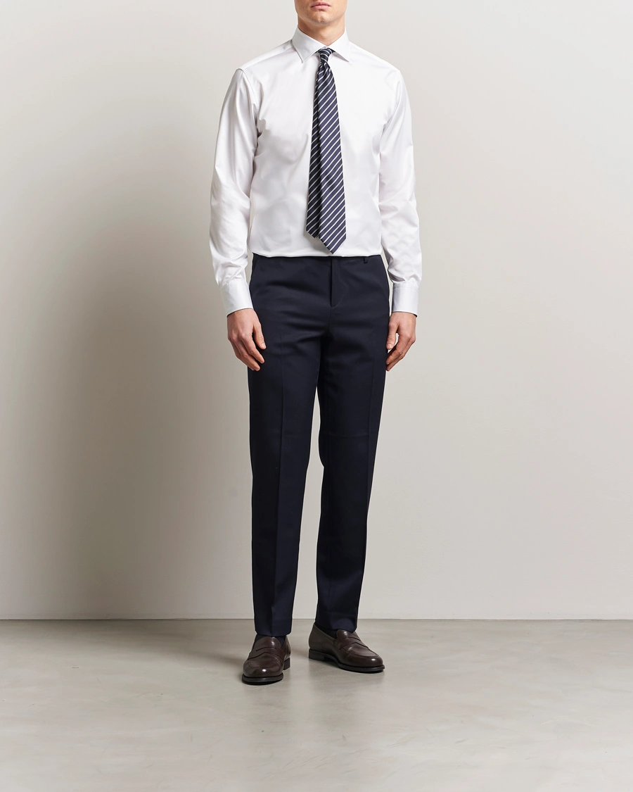 Herr | Skjortor | Stenströms | Fitted Body Contrast Cotton Twill Shirt White
