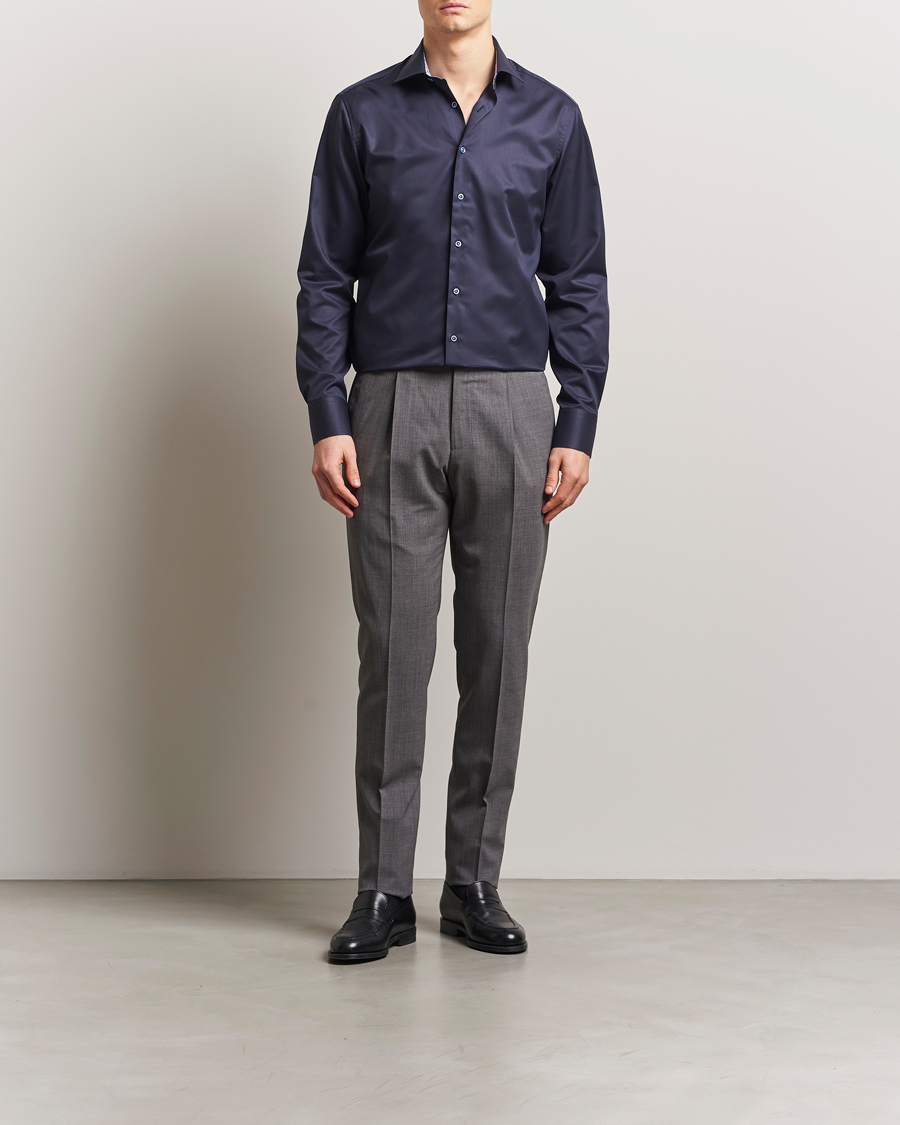 Herr | Skjortor | Stenströms | Fitted Body Contrast Cotton Twill Shirt Navy