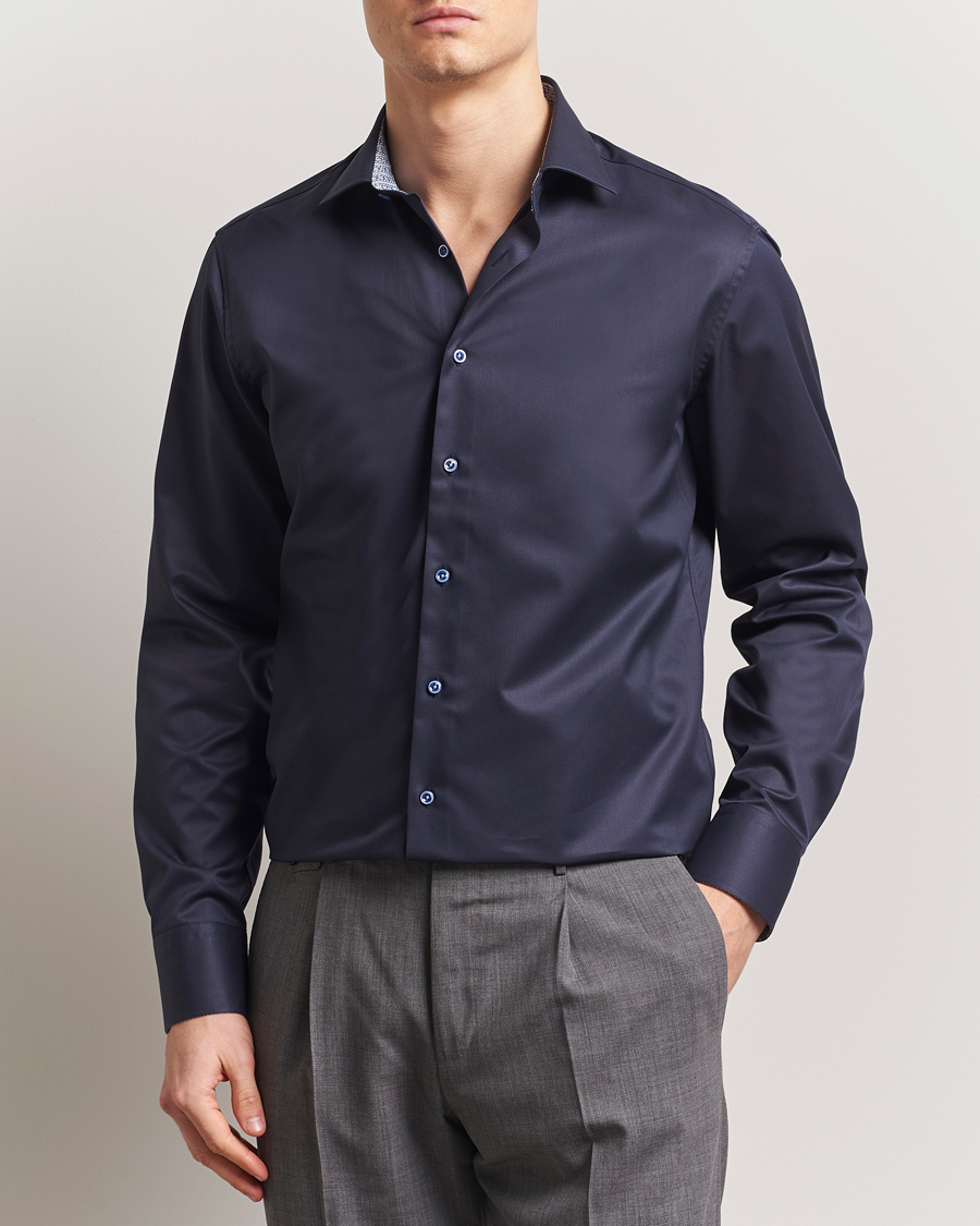 Herr | Skjortor | Stenströms | Fitted Body Contrast Cotton Twill Shirt Navy