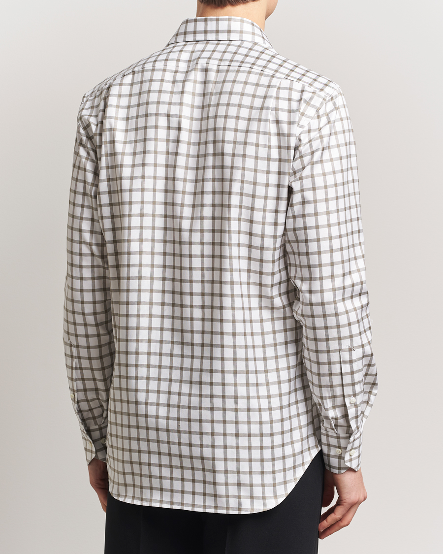 Herr | Skjortor | Stenströms | Fitted Body Checked Cut Away Shirt Taupe/White