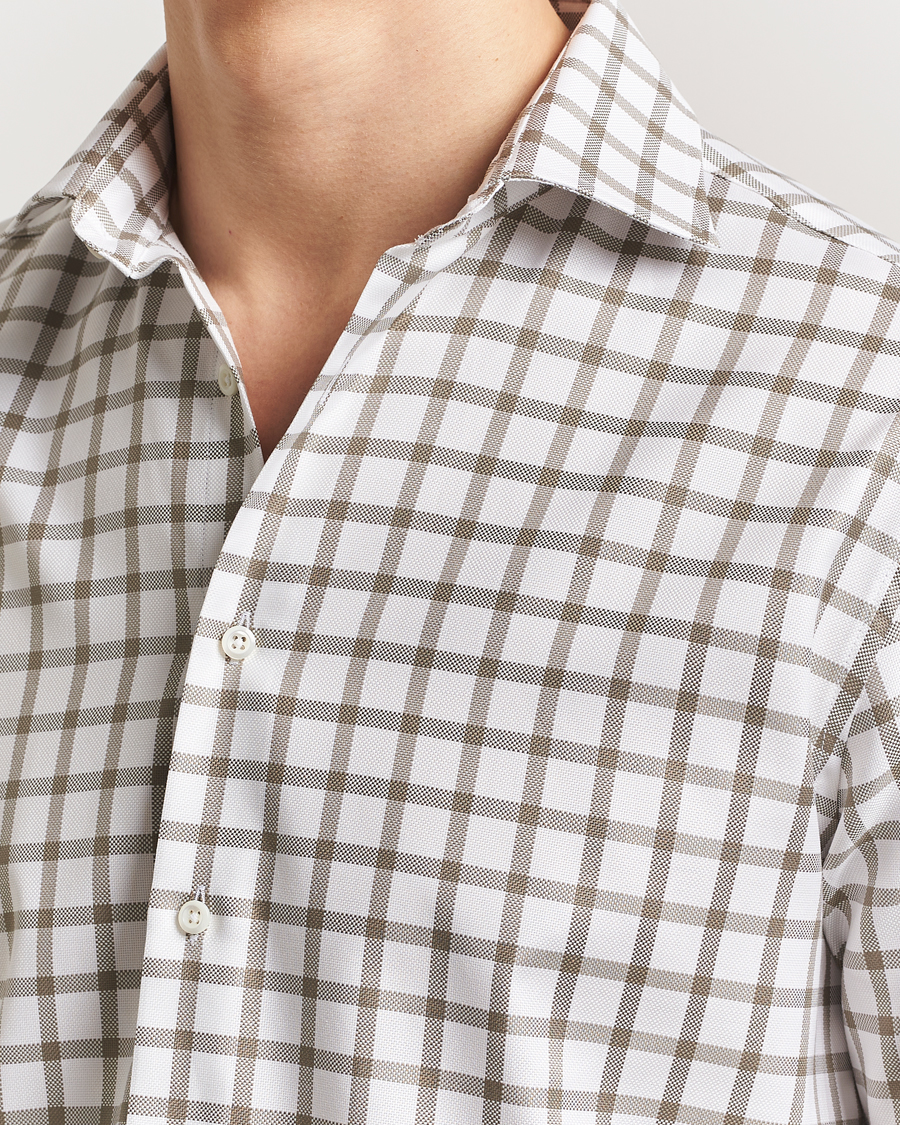 Herr | Skjortor | Stenströms | Fitted Body Checked Cut Away Shirt Taupe/White
