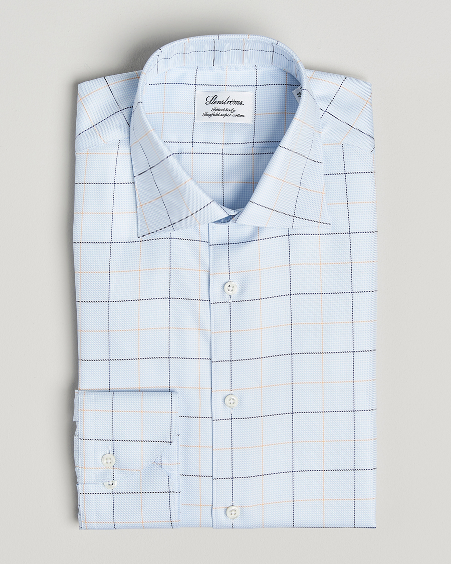 Herr | Skjortor | Stenströms | Fitted Body Checked Houndstooth Shirt Blue