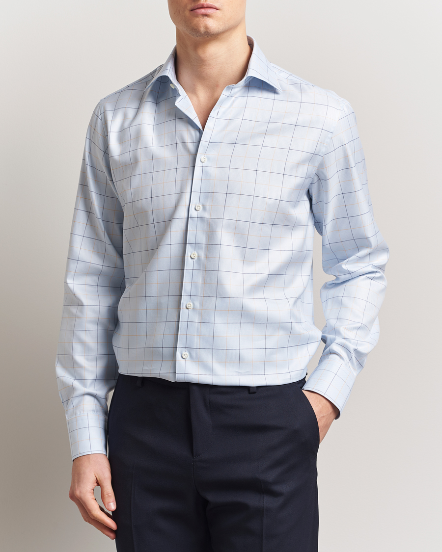 Herr | Skjortor | Stenströms | Fitted Body Checked Houndstooth Shirt Blue