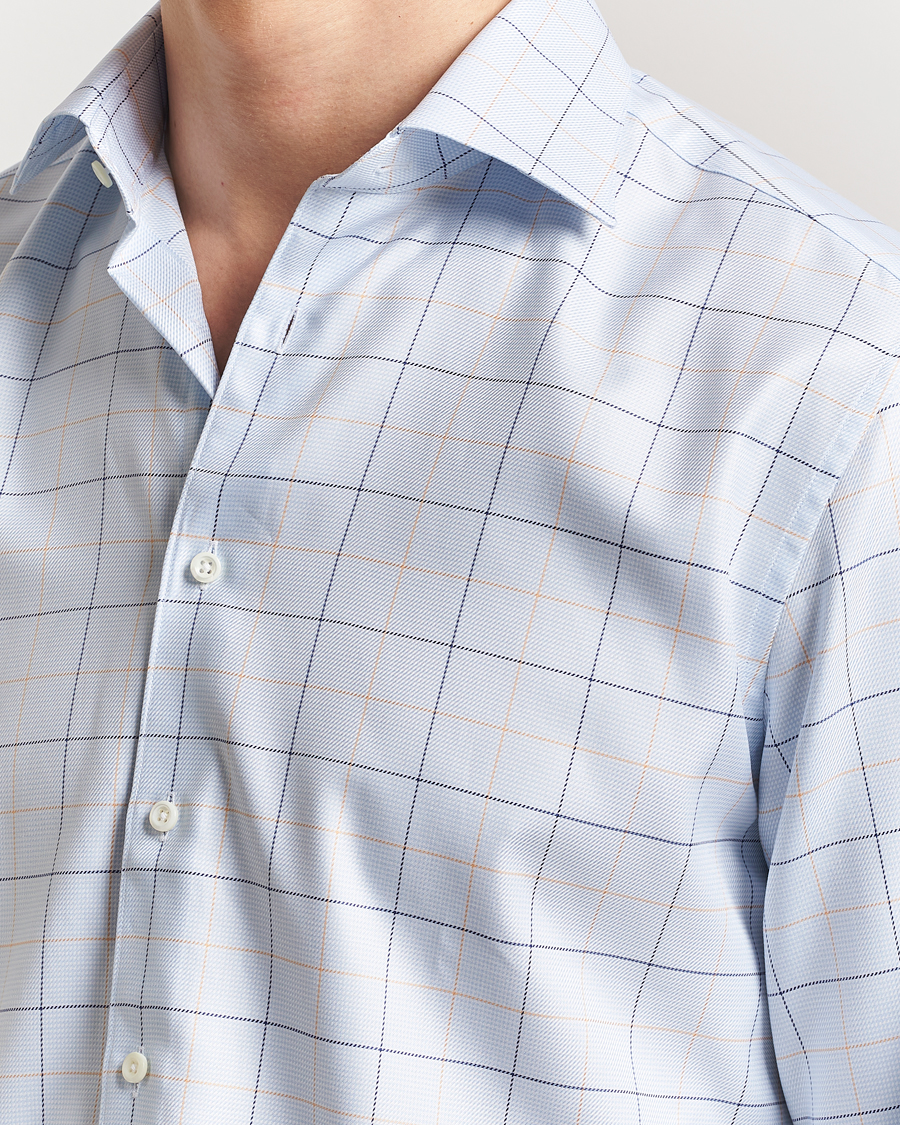Herr | Skjortor | Stenströms | Fitted Body Checked Houndstooth Shirt Blue