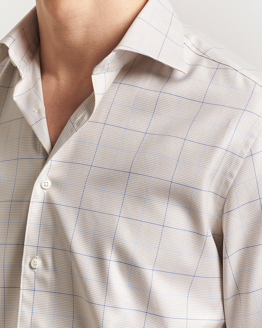 Herr | Skjortor | Stenströms | Fitted Body Checked Houndstooth Shirt Taupe